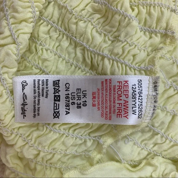 ❌ASOS Miss Selfridge Yellow Smocked Crop Top Size 6 - Picture 5 of 6
